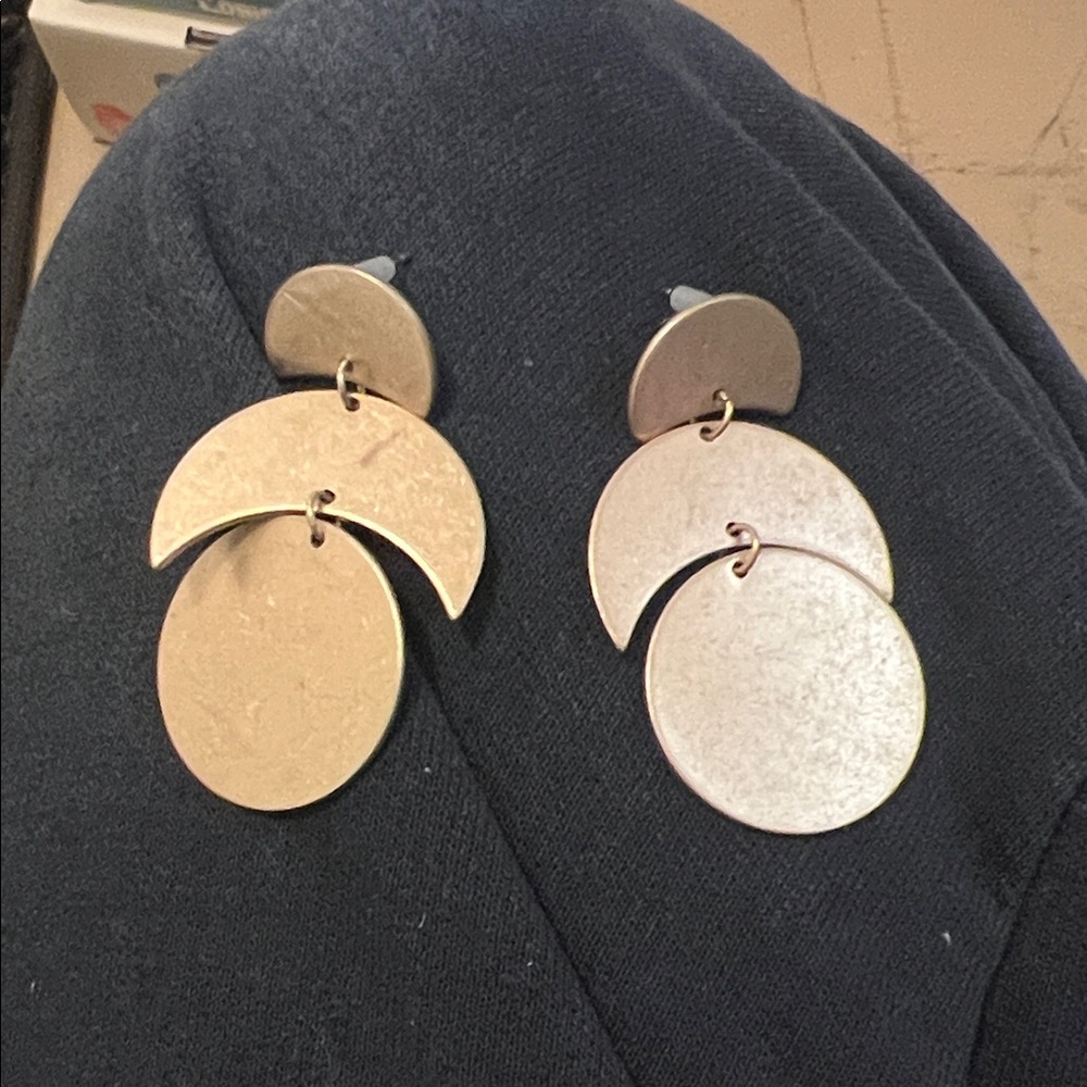 Large Gold-Tone Layered Disc Drop Earrings statement modern